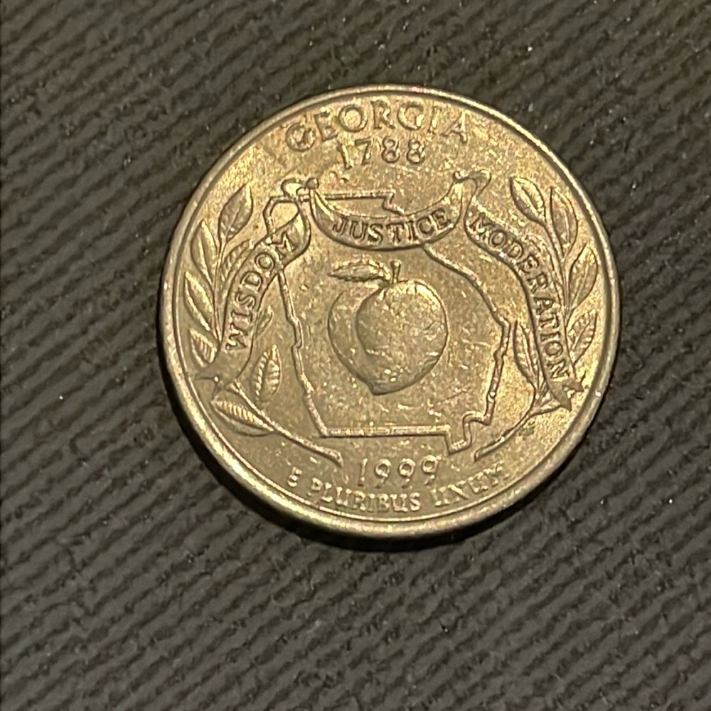Quarter dollar coin 1999 Georgia state peach